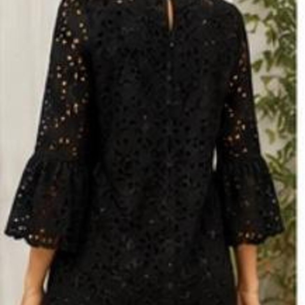 Banana Republic Eyelet Shift Dress Womens Black Excellent Bell Sleeve Floral - Picture 5 of 6